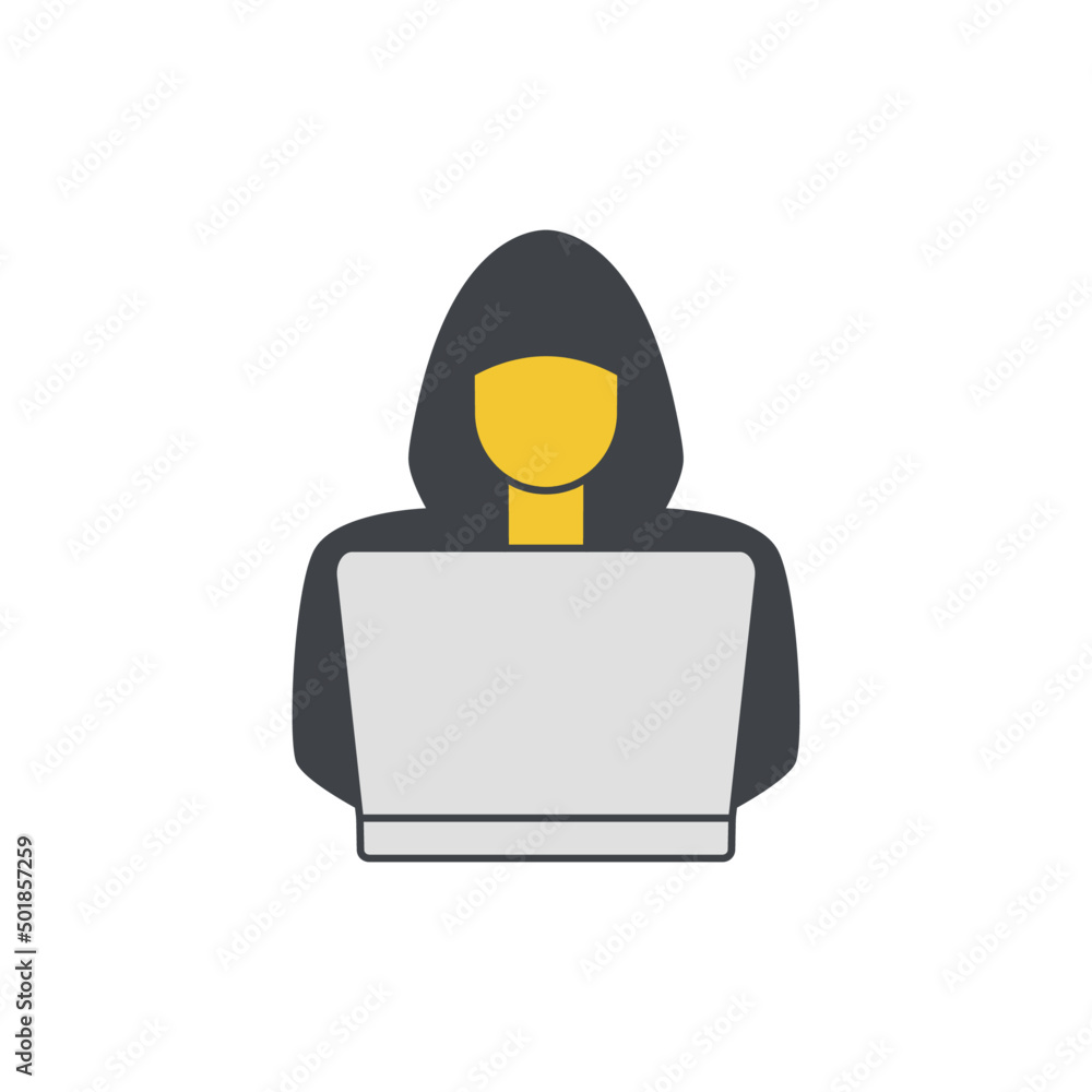 Poster hacker, digital thief icon in color, isolated on white background
