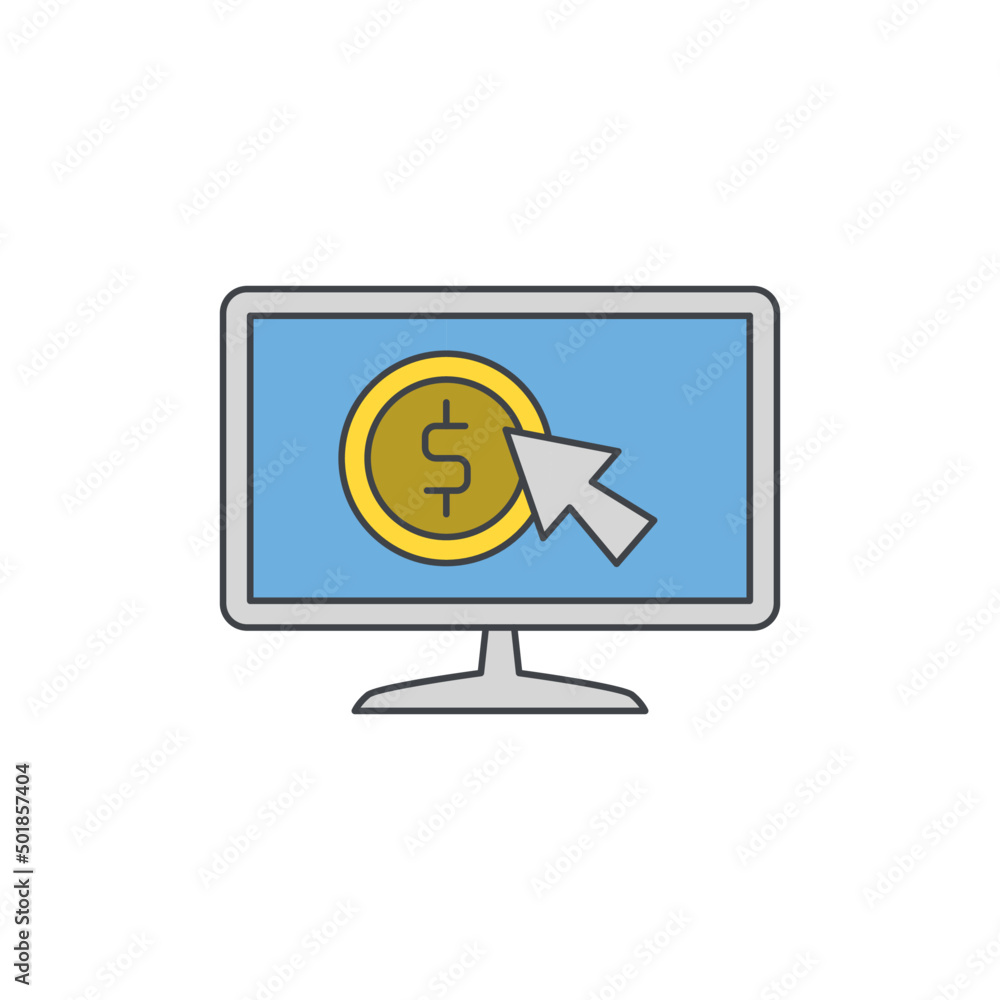 Poster earn money on internet or computer icon in color, isolated on white background