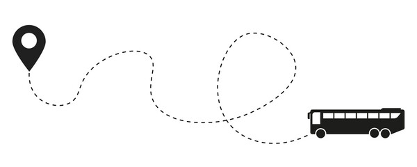 Concept of bus route and signs on the map. Bus route with pin . Isolated vector illustration eps10 © Pavlo