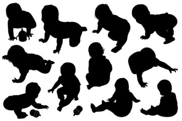 Set of baby silhouettes isolated on white