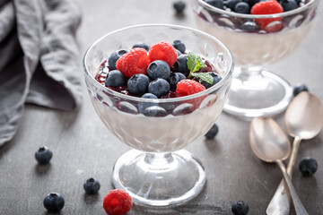 Sweet and traditional Panna Cotta made of cream and sugar.