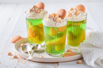 Creamy green jelly as a refreshing summer dessert.