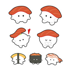かわいい寿司のキャラクター　イラストセット　線あり