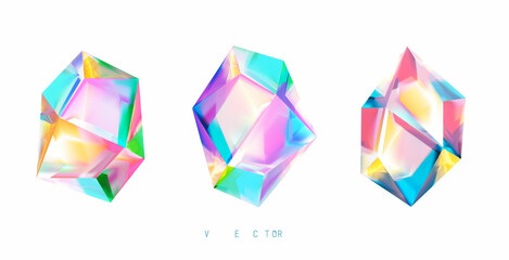 Set of colored crystals on a white background.