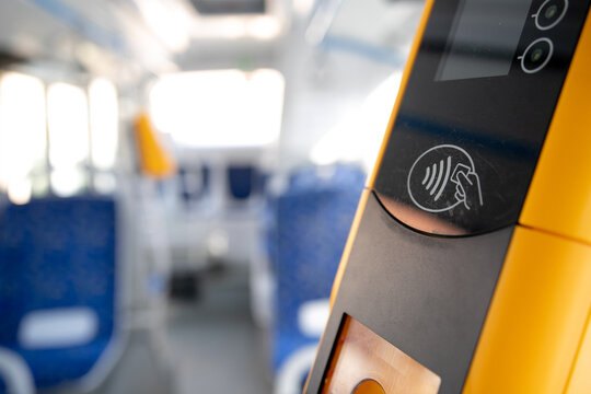 Payment terminal in the bus, non-cash payment for travel in public transport