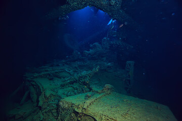 Fototapeta na wymiar wreck diving thistelgorm, underwater adventure historical diving, treasure hunt