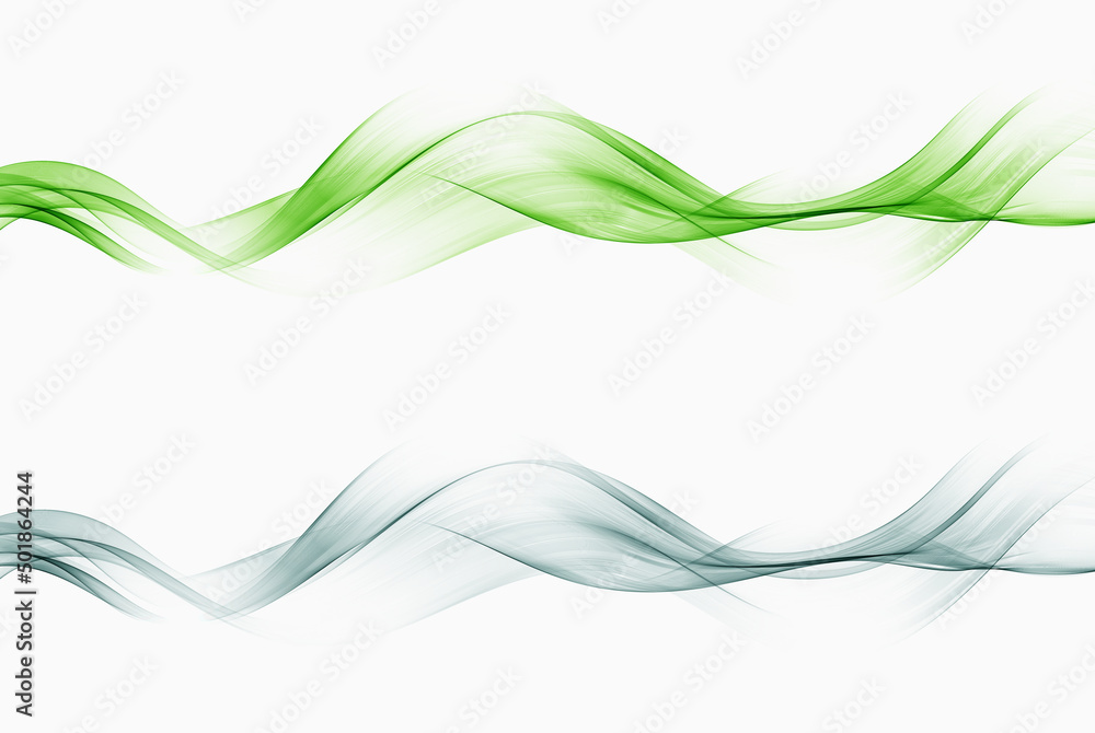 Aufkleber set of abstract color wave transparent green. curve flow motion, smoke line design illustration.