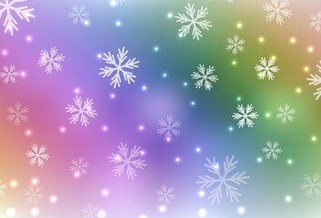 Naklejka na ściany i meble Light Multicolor vector template with ice snowflakes, stars.