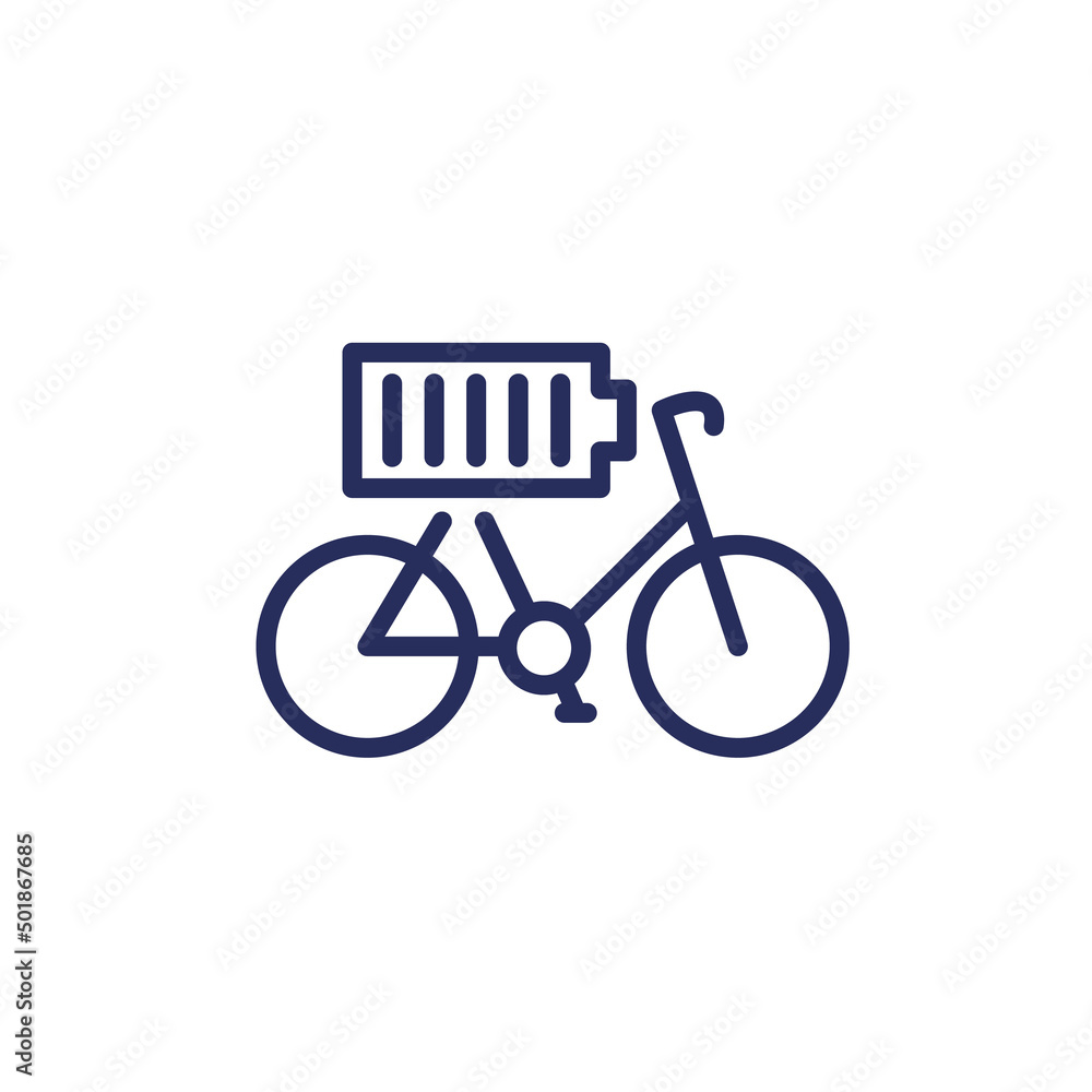 Canvas Prints Electric bike, bicycle line icon with a battery