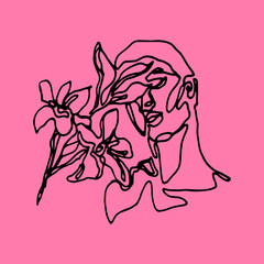 illustration of a young woman on pink