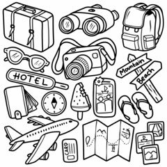 Doodle Holiday, travel icons Vector Illustration