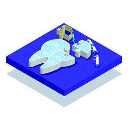 Isometric dentists puch Jigsaw tooth from top to complete,Dental care concept © soponpotsit