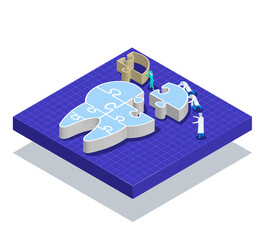 Isometric dentists puch Jigsaw tooth from top to complete,Dental care concept © soponpotsit