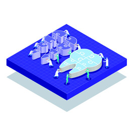 Isometric dentists puch two jigsaw tooth complete,Dental care concept © soponpotsit