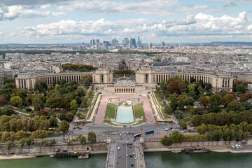 views from the eiffel tower of la defense in paris, trocadero and chaillot palace