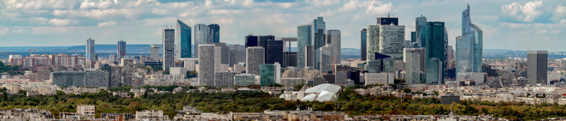 Panoramic aerial view from the Eiffel Tower of La Defense in Paris