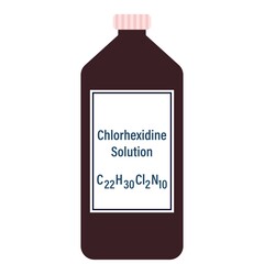 Chlorhexidine solution in a dark plastic bottle with formula cartoon vector illustration isolated on a white background.r illustration