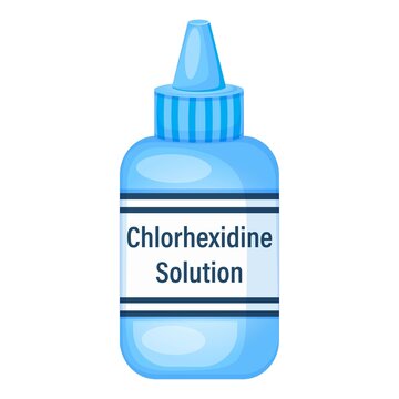 Chlorhexidine solution in a plastic bottle cartoon vector illustration, isolated on a white background.