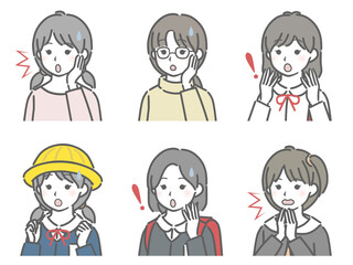 驚く小学生女子の斜め向き上半身セット