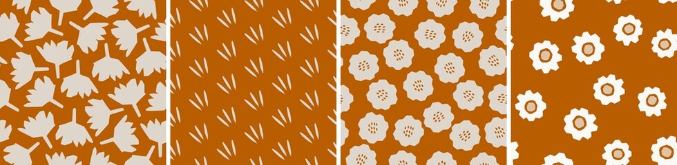 Fototapeta na wymiar Collection of cute botanical seamless patterns. Spring summer illustrations