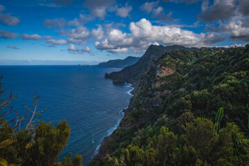 Santana, Madeira Island, Portugal - October 2021, Madeira north coast from Hotel Quinta do Furao.