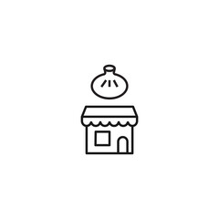 Store and shop concept. Outline sign suitable for web sites, stores, shops, internet, advertisement. Editable stroke drawn with thin line. Icon of Georgian khinkali over shop