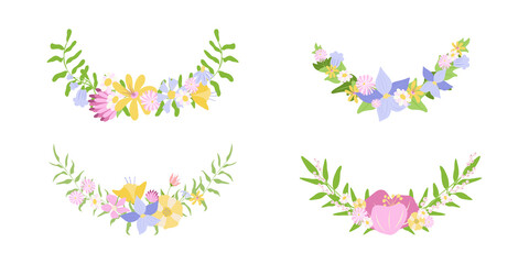 Flower vector collection. Floral wreath set. Vector illustration