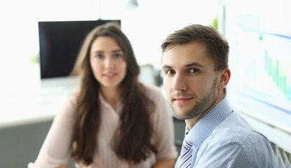 Coworkers colleagues posing in modern company office