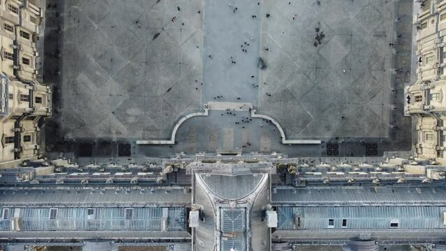 Top view of the interior area of the Louvre Museum in Paris.