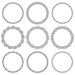 Collection of vector round drawn ink frames in art deco style