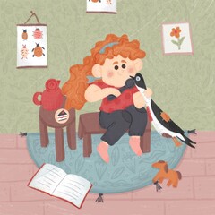 Fillette jouant à la dinette