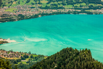 Lake Brienz aka Brienzersee and Interlaken town in the Bernese Oberland region in Switzerland - 501880459