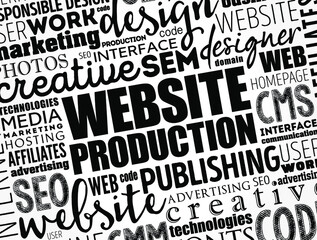 Website production word cloud, technology concept background