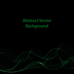 green transparent wavy lines with bokeh effect on black background. eps 10
