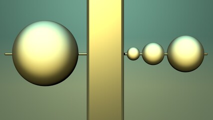 Gold balls counterweight design abstraction.3D render illustration.