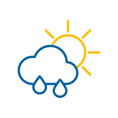 Sun with raincloud and raindrops vector icon