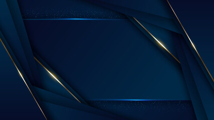 3D modern luxury banner template design blue stripes and golden line with light sparkling background