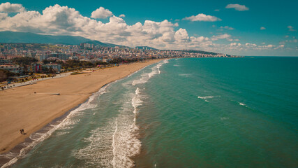 High quality city and beach view taken by drone from Atakum district of Samsun. 