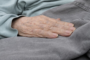 Hand of an elderly woman. Tactile of seniors