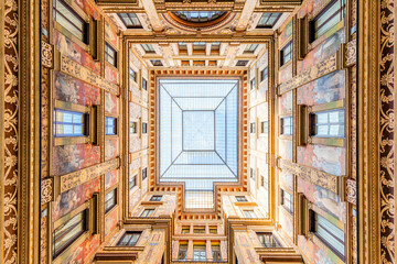 The stunning liberty facades of Palazzo Sciarra, a noble palace near the Trevi Fountain, in the...