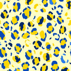 Animal leopard vector pattern. Blue and yellow leopard print. Wrapping paper. Textile design.