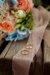 wedding rings and flowers