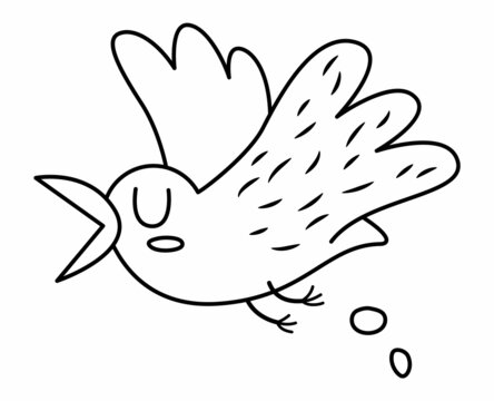 Vector f black and white lying seagull icon. Cute line pooping sea bird illustration. Funny outline pirate party element for kids. Sea gull picture or coloring page isolated on white background.