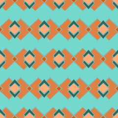 Aqua green and bright orange vector seamless repeat pattern with diamond geometric shapes