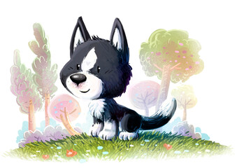Border collie puppy dog illustration - obrazy, fototapety, plakaty