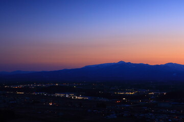 岩手県北上市　夕焼けの北上市街地