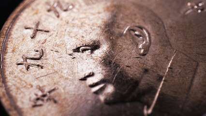 Translation: 2010. 1 one Taiwanese dollar or yuan. Fragment of textured coin. Taiwan money....