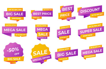Sale labels banner tag set collection, special offer. Vector illustration Sale banner template design. Pink and orange color