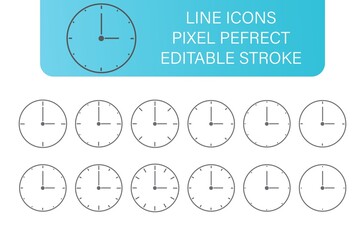 Time tine line icons set, with editable stroke. pixel perfect