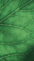 Plant leaf close-up. Mosaic pattern of  cells and veins. Green tinted mobile phone wallpaper. Abstract vertical background on vegetable theme. Beautiful nature structure. Horseradish leaf. Macro